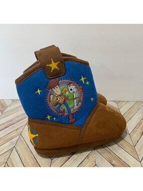 Toy Story Kids Brown & Blue Plush Boot Slippers Woody & Forky Design NWOT